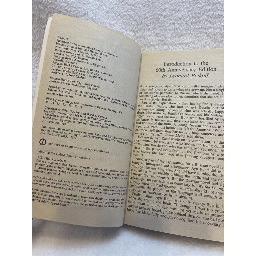 We the Living by Ayn Rand (1995, Mass‎ Market) 60th Anniversary Edition